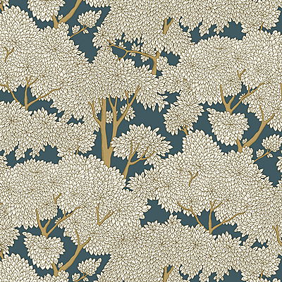 Stockend Woods Wallpaper - Navy and Ochre