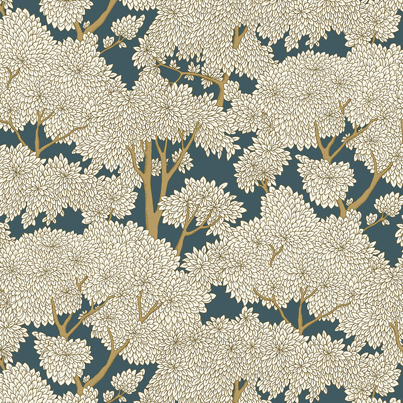 Stockend Woods Wallpaper - Navy and Ochre