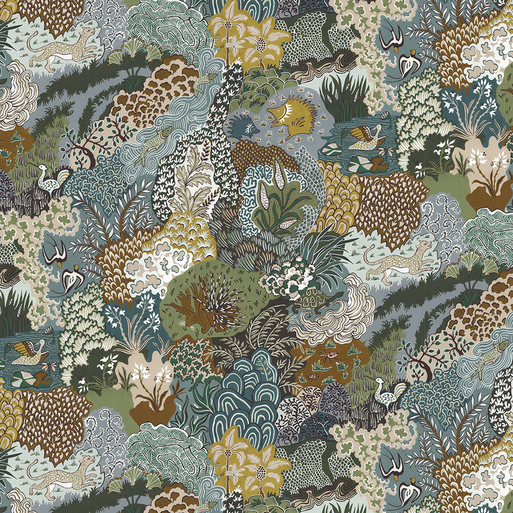 Whimsical Clumps Wallpaper - Olive, Brown and Blue Whimsical Clumps Wallpaper - Olive, Brown and Blue