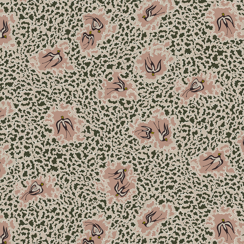 Bea's Swallows Wallpaper - Chaingate Green and Ham Pink Bea's Swallows Wallpaper - Chaingate Green and Ham Pink