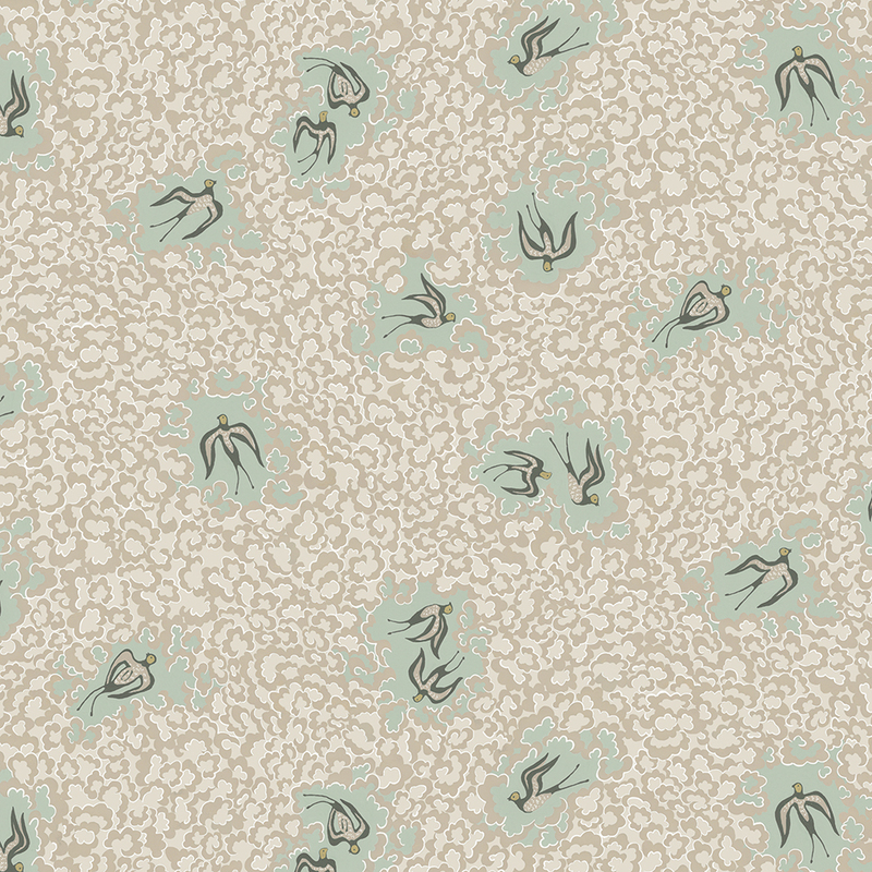 Bea's Swallows Wallpaper - Cliffwell Stone and Radmoor Blue Bea's Swallows Wallpaper - Cliffwell Stone and Radmoor Blue