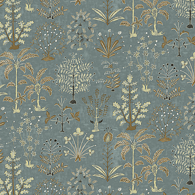 Cynthia Wallpaper - Mid Blue and Olive Cynthia Wallpaper - Mid Blue and Olive