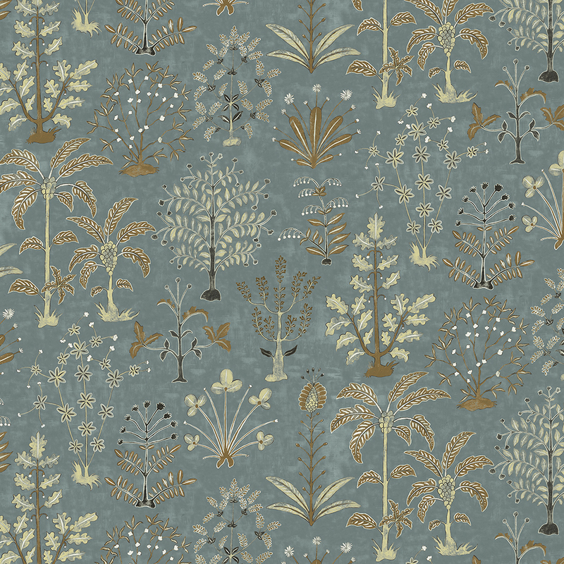 Cynthia Wallpaper - Mid Blue and Olive Cynthia Wallpaper - Mid Blue and Olive