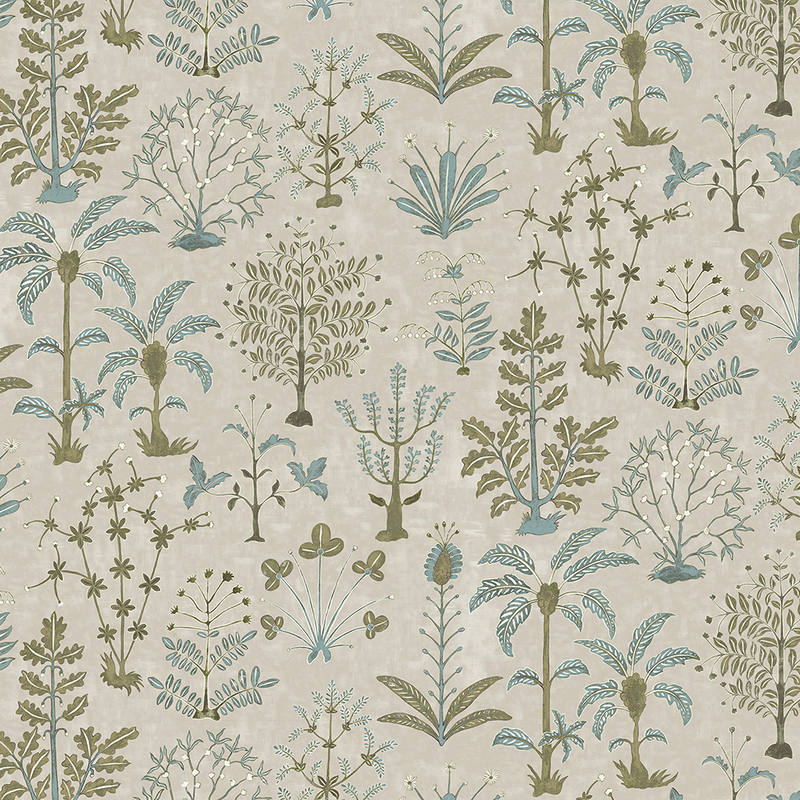 Cynthia Wallpaper - Stone, Light Blue and Olive Cynthia Wallpaper - Stone, Light Blue and Olive