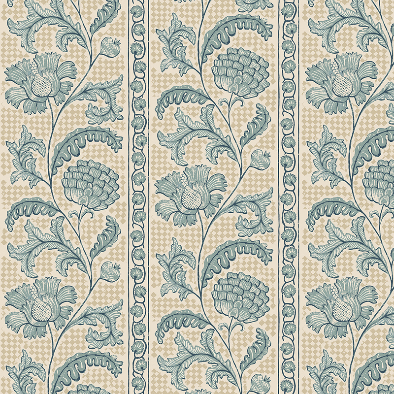 Floral Check Wallpaper - Osney Blue and Salt Ridge Floral Check Wallpaper - Osney Blue and Salt Ridge