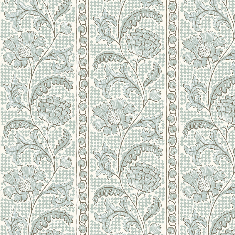 Floral Check Wallpaper - Barton Blue and Cotswold White Floral Check Wallpaper - Barton Blue and Cotswold White