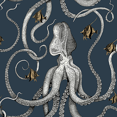 Octopoda Grand Wallpaper - Deep Sea Blue Octopoda Grand Wallpaper - Deep Sea Blue