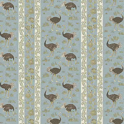 Ostrich Stripe Wallpaper - Mid Blue and White