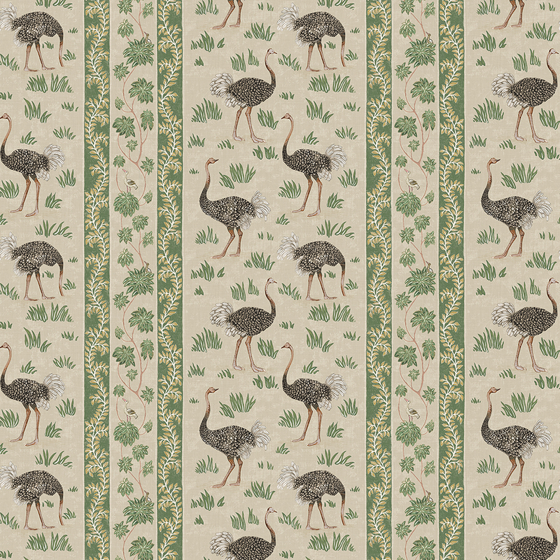 Ostrich Stripe Wallpaper - Khaki and Green Ostrich Stripe Wallpaper - Khaki and Green