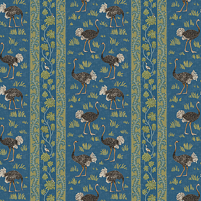 Ostrich Stripe Wallpaper - Bright Blue Ostrich Stripe Wallpaper - Bright Blue