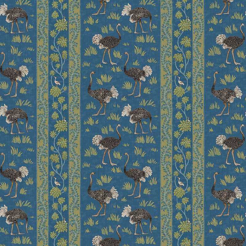 Ostrich Stripe Wallpaper - Bright Blue Ostrich Stripe Wallpaper - Bright Blue