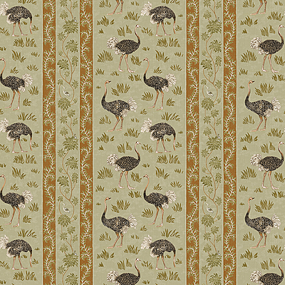Ostrich Stripe Wallpaper - Olive and Orange Ostrich Stripe Wallpaper - Olive and Orange