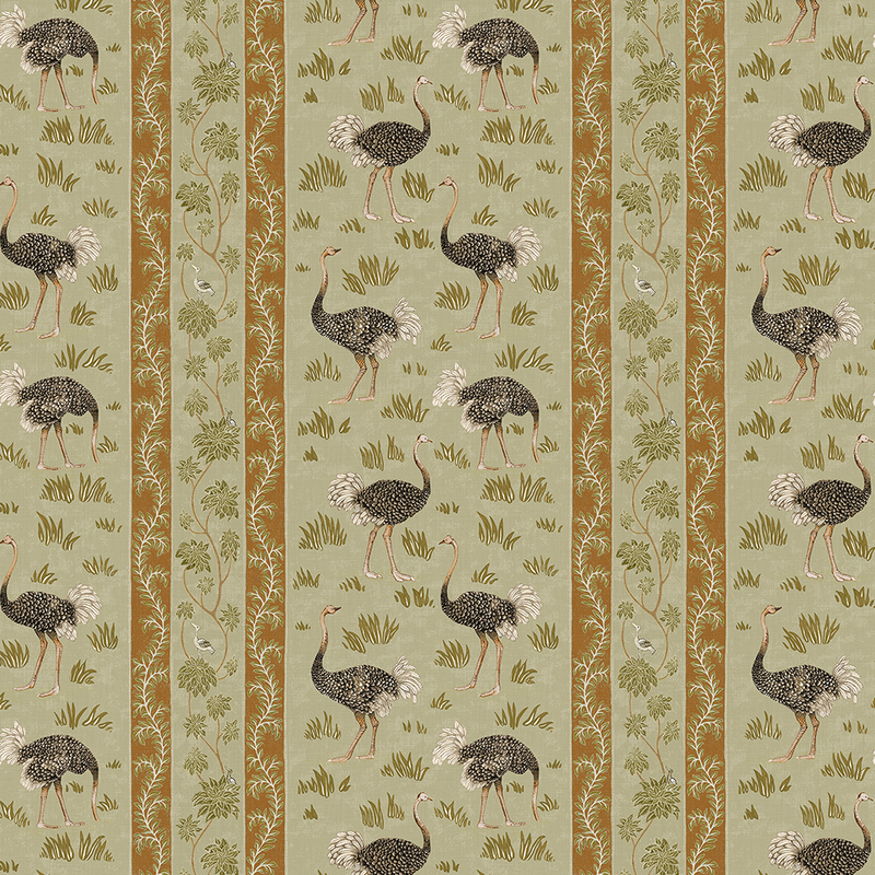 Ostrich Stripe Wallpaper - Olive and Orange Ostrich Stripe Wallpaper - Olive and Orange