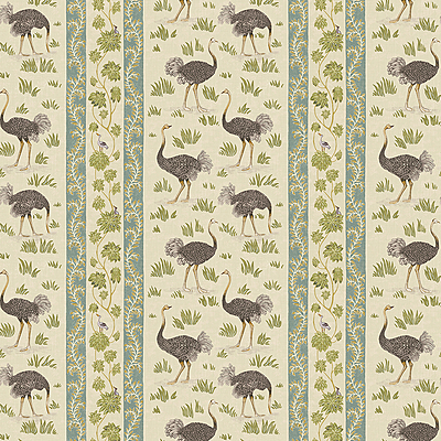 Ostrich Stripe Wallpaper - Cream and Green Ostrich Stripe Wallpaper - Cream and Green