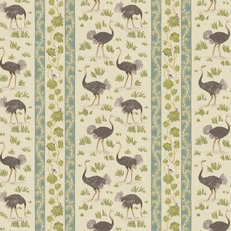 Ostrich Stripe Wallpaper - Cream and Green Ostrich Stripe Wallpaper - Cream and Green