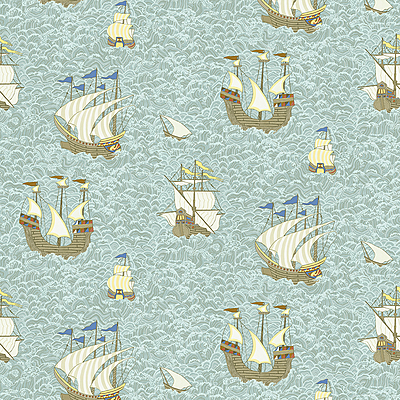 Ships Wallpaper - Light Blue