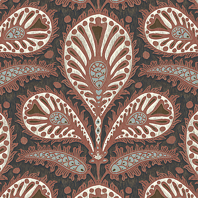 Ikat Clover Wallpaper - Red and Ink