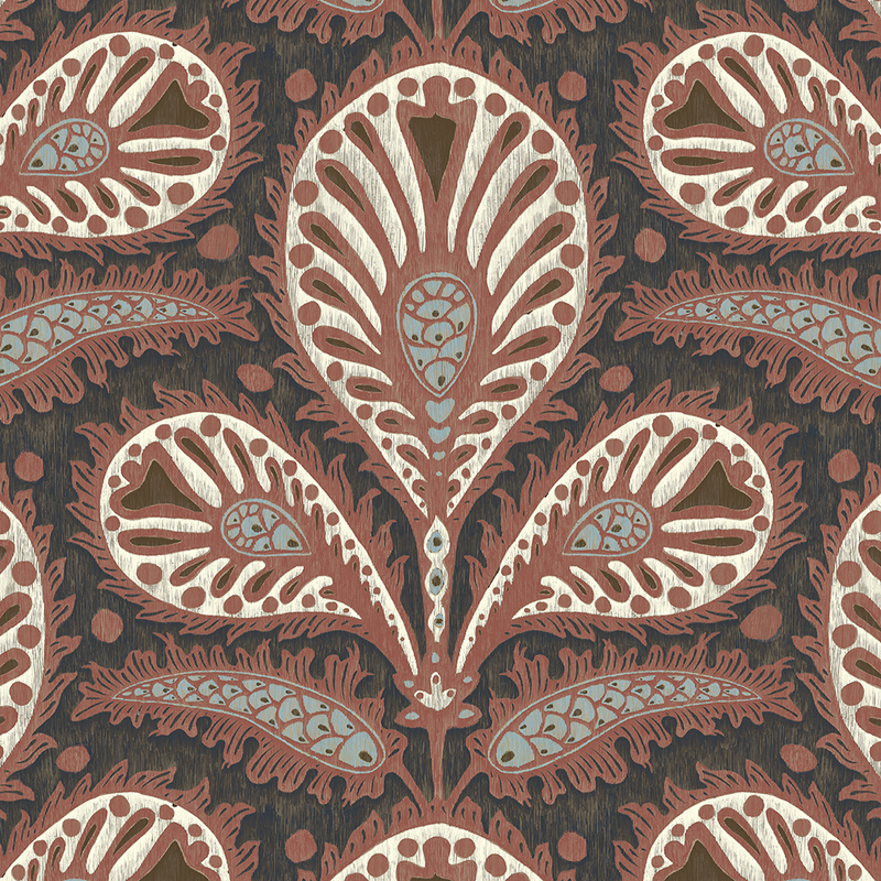 Ikat Clover Wallpaper - Red and Ink