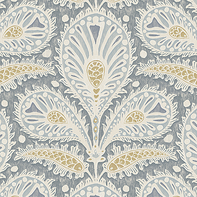 Ikat Clover Wallpaper - Blue and Yellow