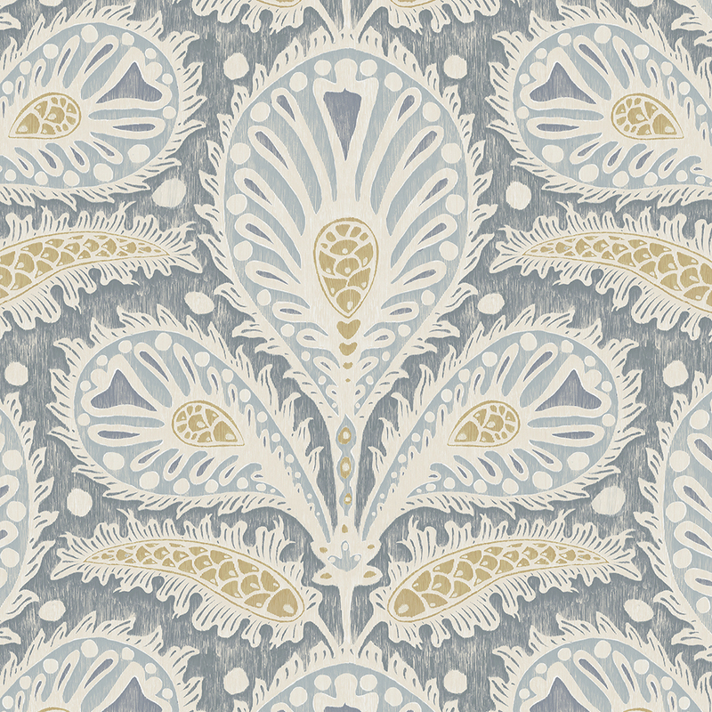 Ikat Clover Wallpaper - Blue and Yellow Ikat Clover Wallpaper - Blue and Yellow