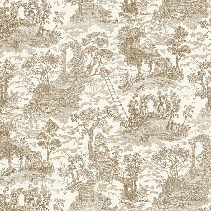 Islet Hoping Toile Wallpaper - Stone