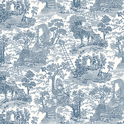 Islet Hoping Toile Wallpaper - Blue