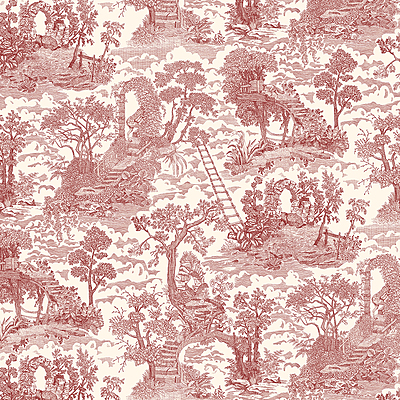 Islet Hoping Toile Wallpaper - Red Islet Hoping Toile Wallpaper - Red