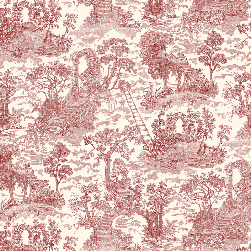 Islet Hoping Toile Wallpaper - Red