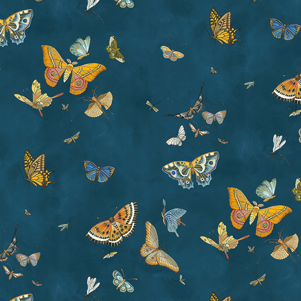 Butterflies - Bright Navy - Wallpaper