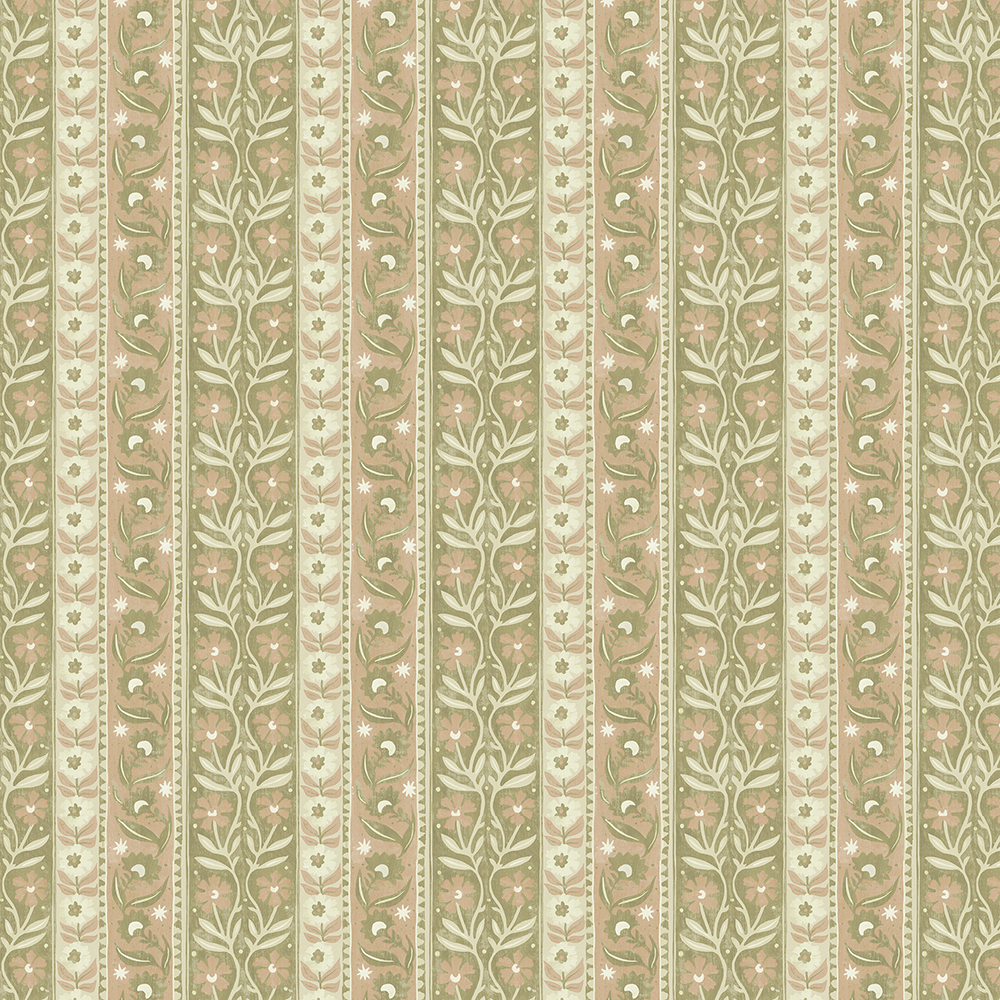 Arber Stripe - Pink and Olive - Wallpaper