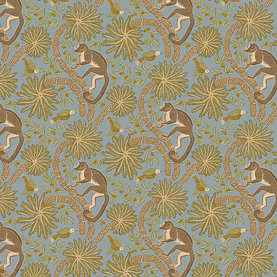 Simia - Blue and Olive - Wallpaper
