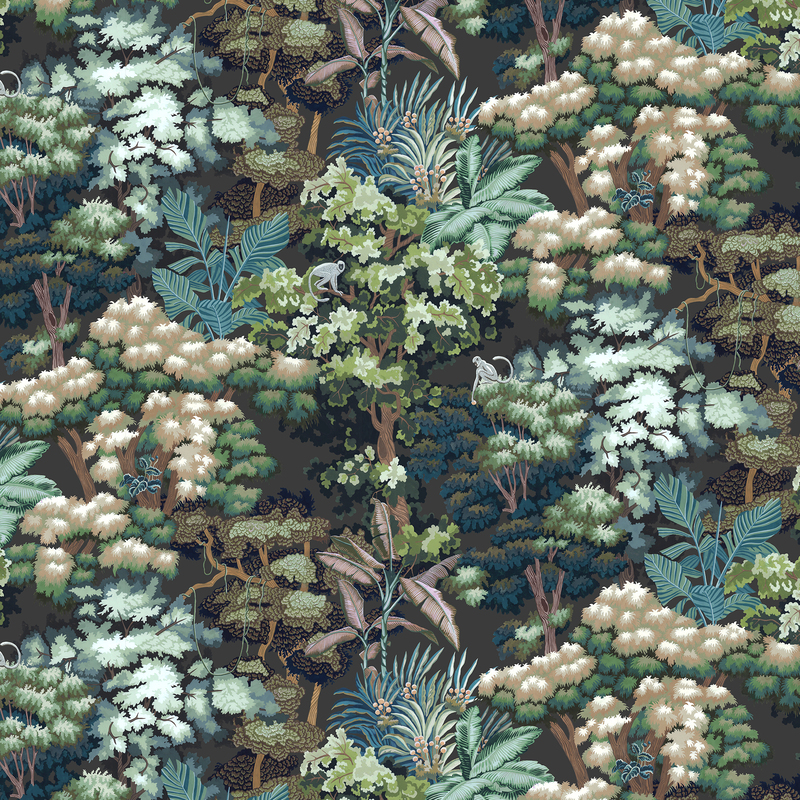 Monkey Canopia - Dark Green - Wallpaper