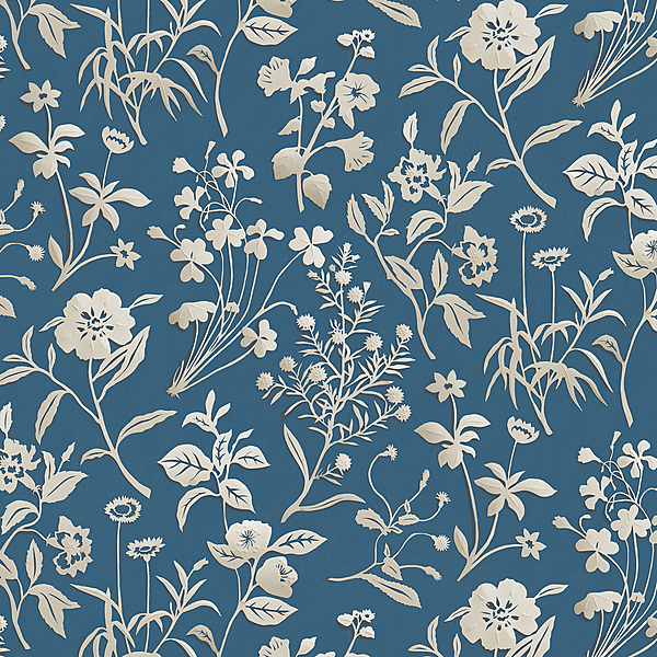 Paper Flora - Blue - Wallpaper