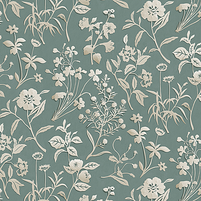 Paper Flora - Aqua - Wallpaper Paper Flora - Aqua - Wallpaper