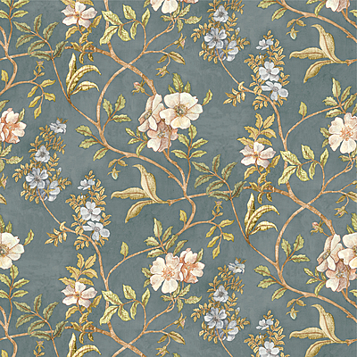 Flory Linen - Teal - Wallcovering