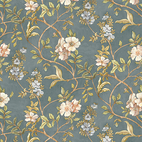 Flory Linen - Teal - Wallcovering