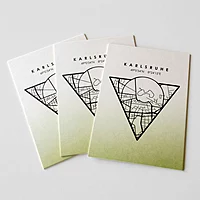 Karlsruhe Postkarte mit Stadtplan-Motiv, drei Karten mit grünem Farbverlauf