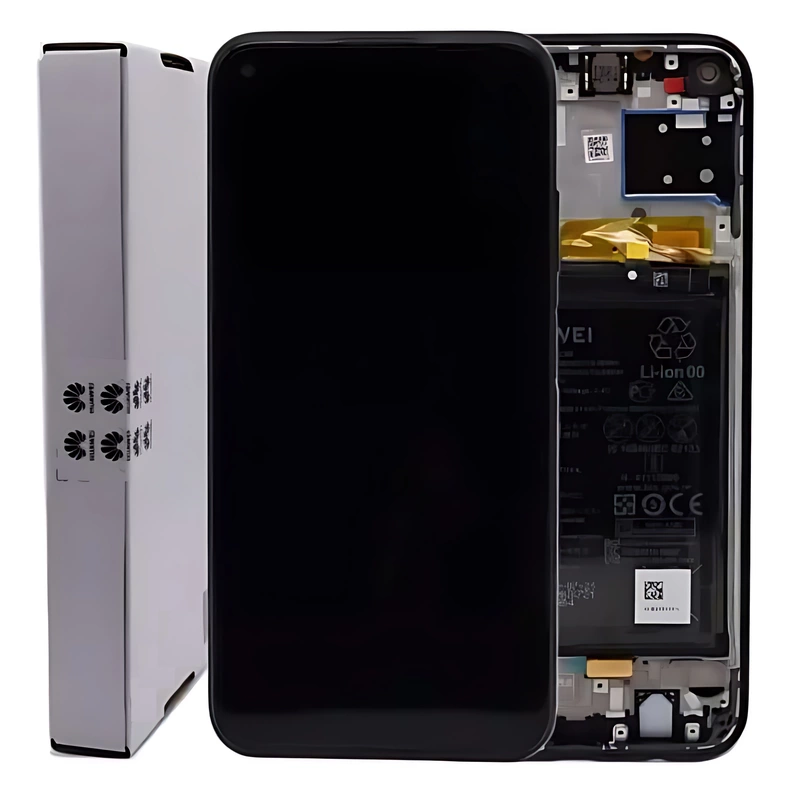For Huawei P40 Lite - Replacement LCD Touch Screen Assembly With Chassis & Battery - Black - Service Pack - 02353KFU