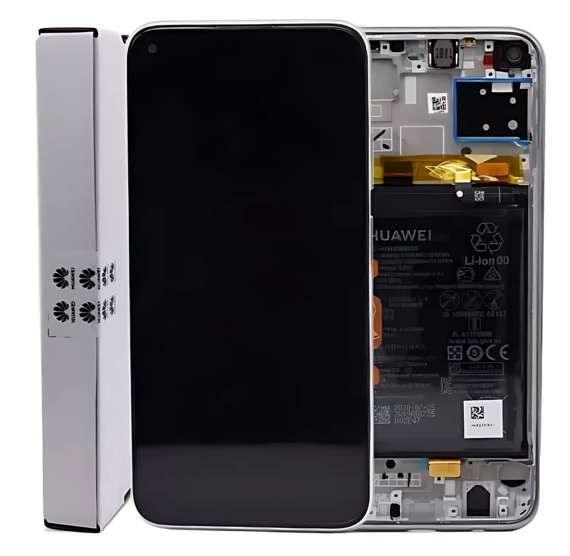 For Huawei P40 Lite - Replacement LCD Touch Screen Assembly With Chassis & Battery - Silver - Service Pack - 02353SUQ