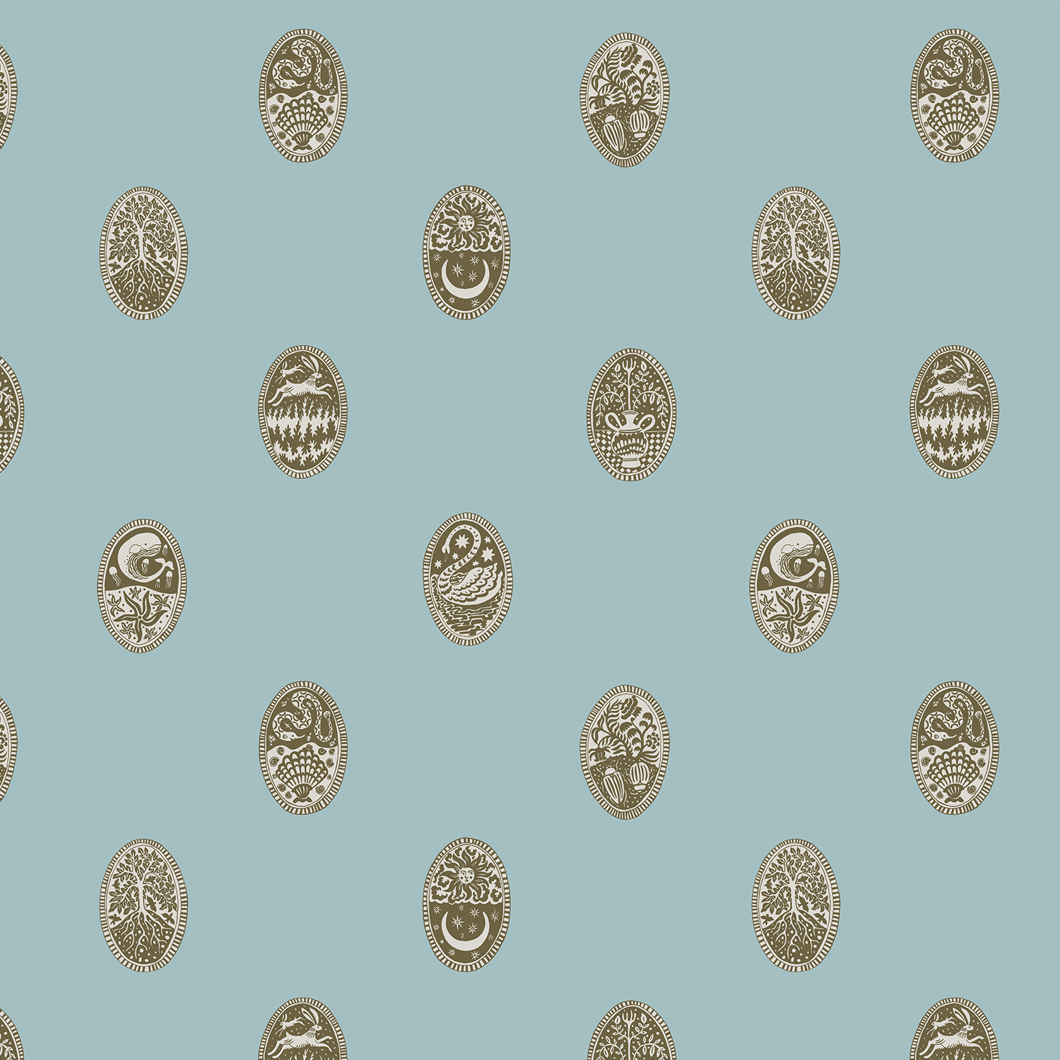 Linear Cameos - Cobber Spruce and Dew - Wallpaper