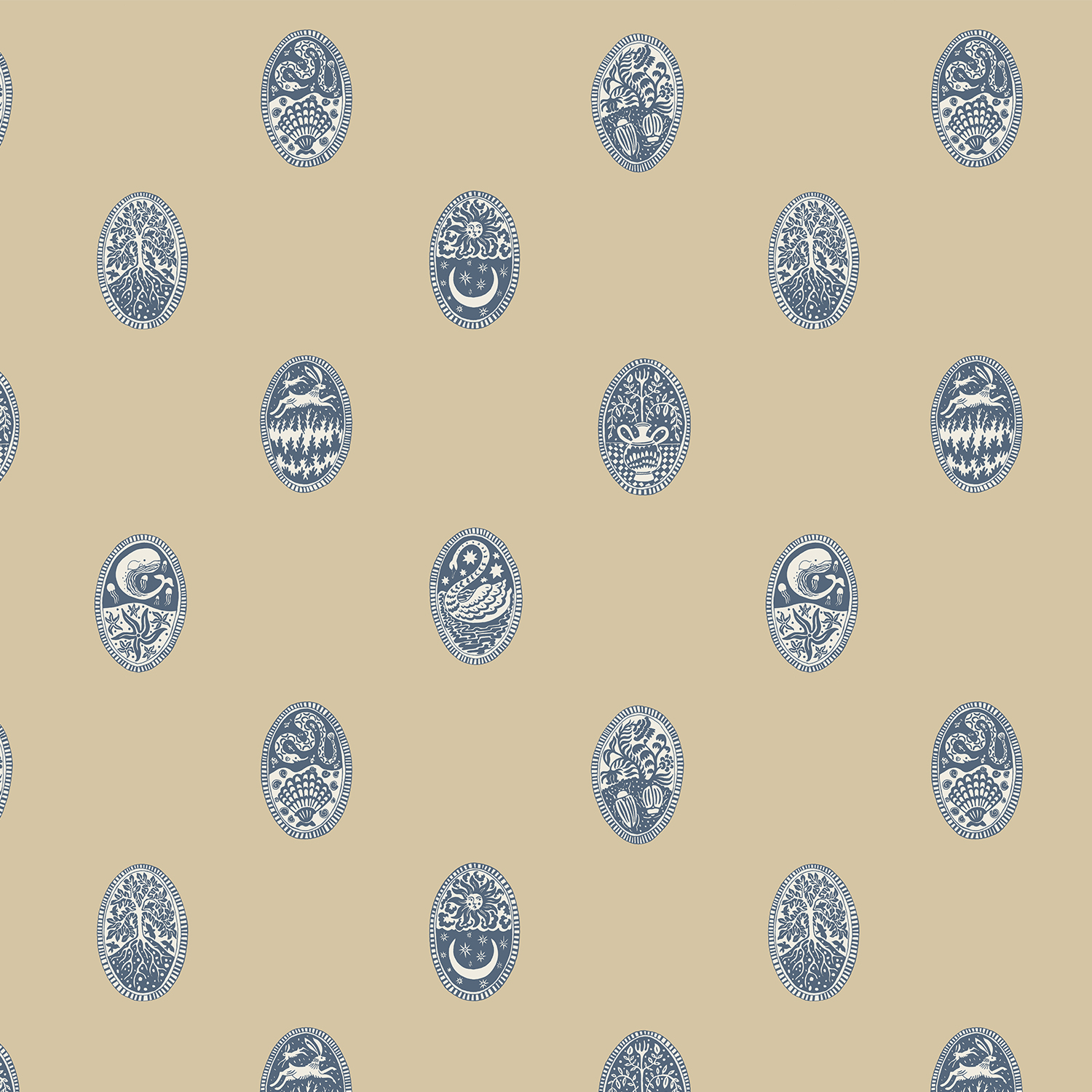 Linear Cameos - Shell, Churt Blue and Cliffwell Stone - Wallpaper Linear Cameos - Shell, Churt Blue and Cliffwell Stone - Wallpaper