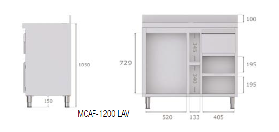 Mueble cafetero con alojamiento para lavavasos y máquinas de hielo MCAF-1200