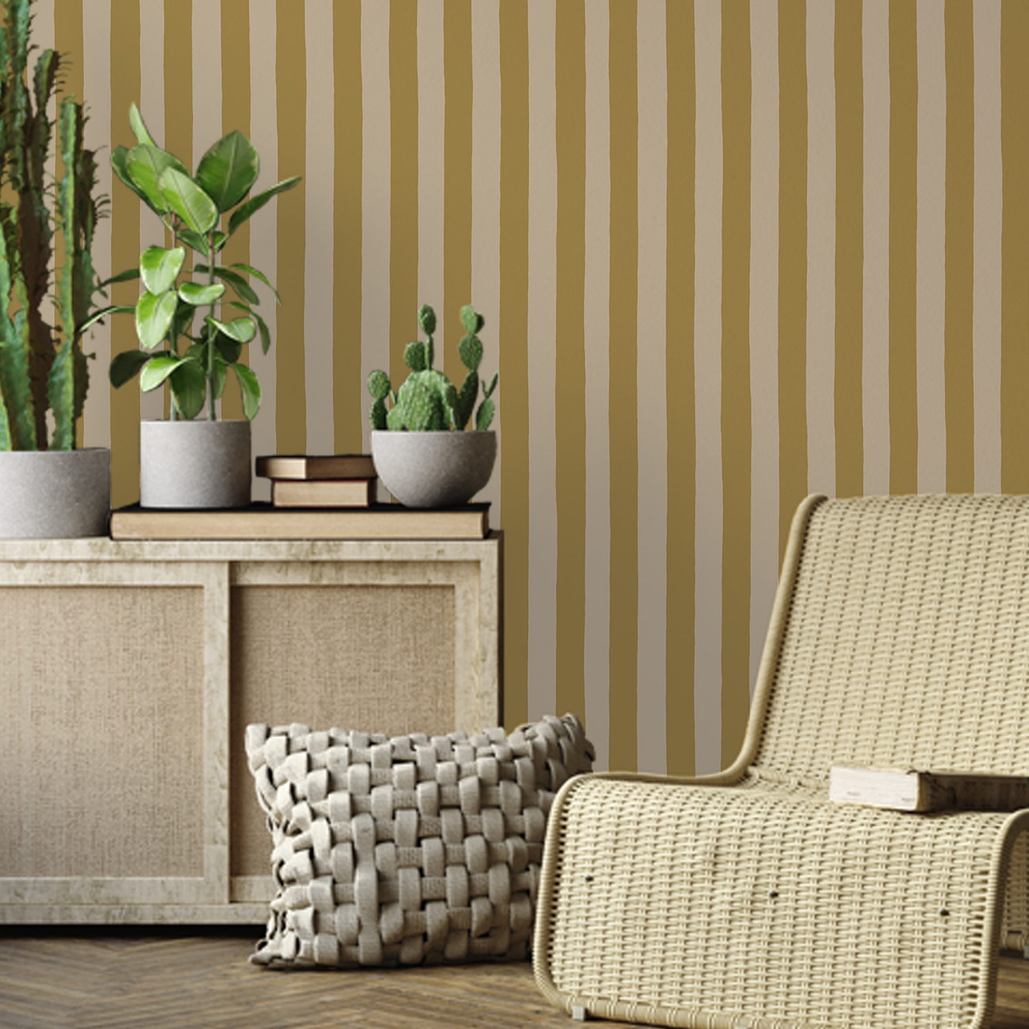 Medium Hand Painted Stripe - Summer Evening and Parsnip - Wallpaper Medium Hand Painted Stripe - Summer Evening and Parsnip - Wallpaper