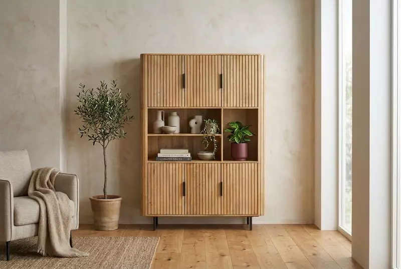 Cane Cabinet 135 Almond
