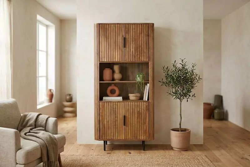 Cane Cabinet 90 Walnut