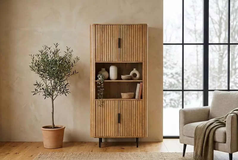 Cane Cabinet 90 Almond