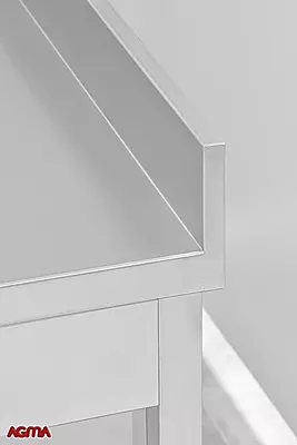 150 - Tavolo su gambe con alzatina e ripiano, 8 cassetti colorati, dim. 2000x600x890 mm