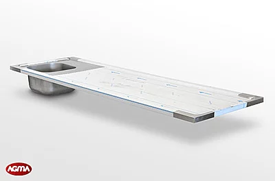 565 - Piano lavello acciaio inox, 2400x750x40mm
