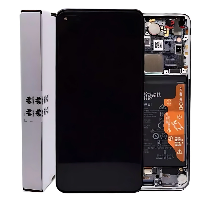 For Huawei P40 - Replacement OLED Touch Screen Assembly With Chassis & Battery - Black - Service Pack - 02353MFA