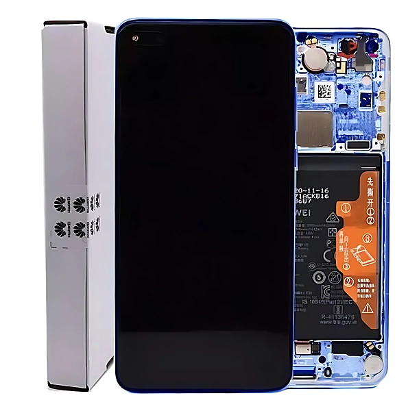 For Huawei P40 - Replacement OLED Touch Screen Assembly With Chassis & Battery - Deep Sea Blue - Service Pack - 02353MFU